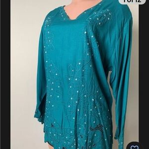 Shopping with Anthony Women’s Top Tunic Embroidered Sequined Lon Sleeves Size 1X